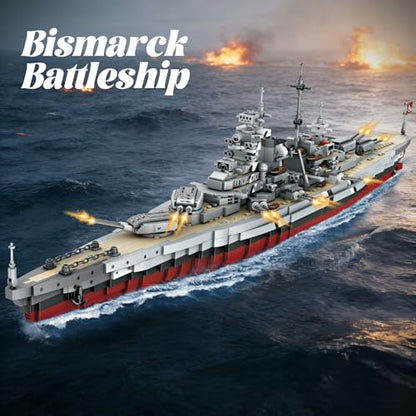 WW2 Military Bismarck Battleship Building Set, Large-Sized Warship, A Gift Compatible with Lego for Adult Collection(2073 Pcs) - style: Bismarck