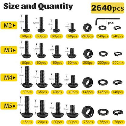 2640PCS M2M3M4M5 Metric Hex Socket Button Head Screws Assortment Kit - size: M2M3M4M5 2640pcs