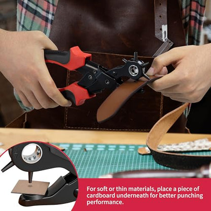 Revolving Punch Plier Kit, XOOL Leather Hole Punch Set for Belts, Watch Bands, Straps, Dog Collars, Saddles, Shoes, Fabric, DIY Home or Craft Projects, Heavy Duty Rotary Puncher, Multi Hole Sizes Make - style: Hole Puncher