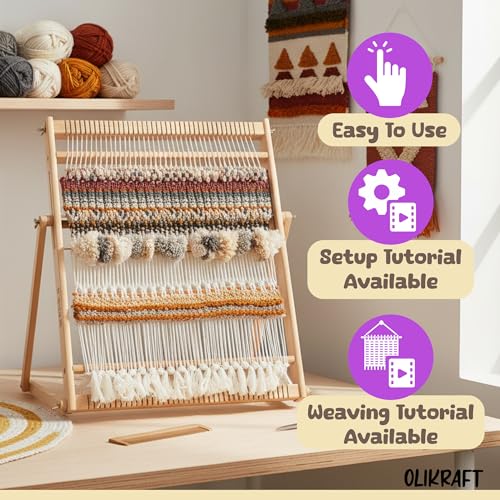 Olikraft Wooden Weaving Loom, Adjustable Stand (Large, Natural Beech) - color: Natural Beech, size: Large