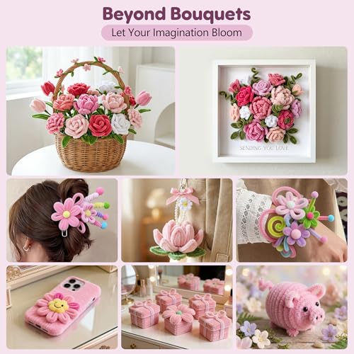 EARLY MINDS 800Pcs Pipe Cleaner Flower Kit with Tutorial, 8 Colors - color: pink