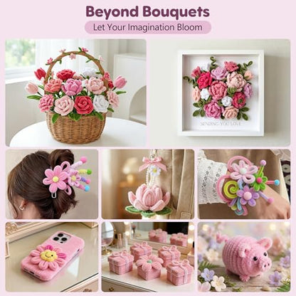 EARLY MINDS 800Pcs Pipe Cleaner Flower Kit with Tutorial, 8 Colors - color: pink