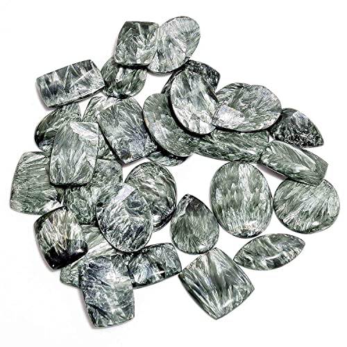 4pcs Natural Seraphinite Gemstone Wholesale Cabochons Lot, Jewelry Making Loose Gemstone, Polished Home Decor Specimen, DIY, Wire Wrapping, Reiki, Healing Crystals, Bulk Gemstone Deal