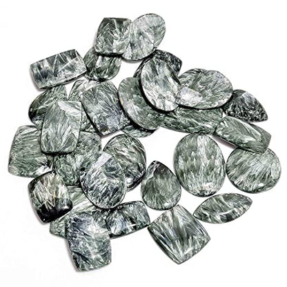 4pcs Natural Seraphinite Gemstone Wholesale Cabochons Lot, Jewelry Making Loose Gemstone, Polished Home Decor Specimen, DIY, Wire Wrapping, Reiki, Healing Crystals, Bulk Gemstone Deal