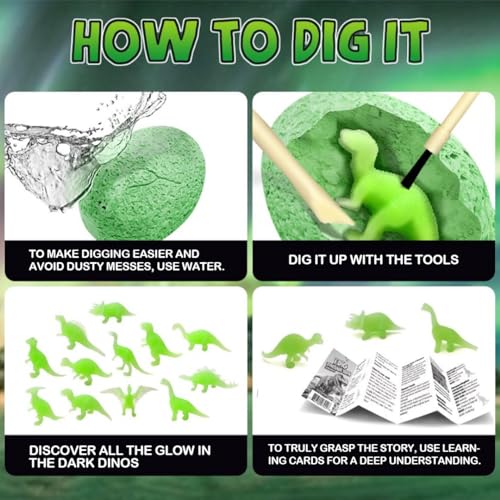 12-Pack Glow in the Dark Dinosaur Excavation Kit for Kids - Educational STEM Fossil Digging Egg Activity – Dig up & Discover Real Dino, Scientific Archaeology Set for Boys & Girls - style: Glow Dino
