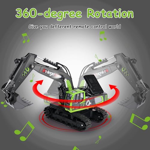 kolegend Remote Control Excavator Toy 16 Inch, 11 Channel RC Construction Vehicles Hydraulic Haulers Digger Toys Gift for 6 7 8 9 10 Years Old Kids Boys - color: Green
