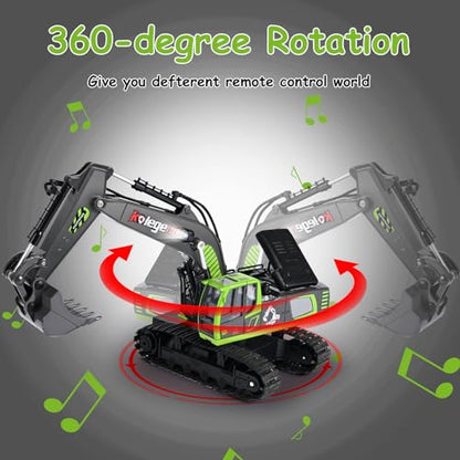 kolegend Remote Control Excavator Toy 16 Inch, 11 Channel RC Construction Vehicles Hydraulic Haulers Digger Toys Gift for 6 7 8 9 10 Years Old Kids Boys - color: Green