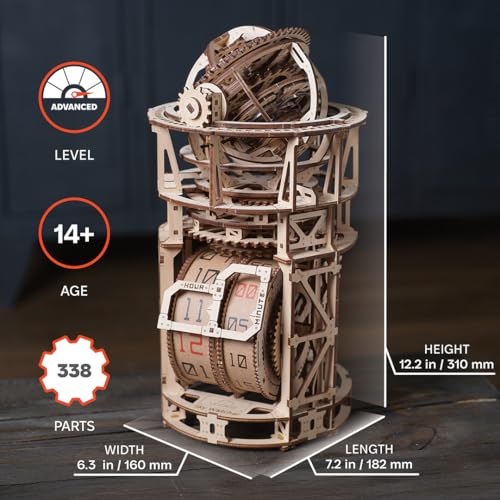 UGEARS Astronomer Table Clock with Tourbillon - 3D Wooden Puzzles for Adults Model Kit - Mechanical Clock Kit Functional DIY Wood Model Kits for Adults, 3D Puzzle for Puzzle Lovers