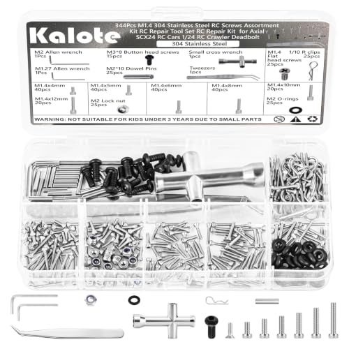344Pcs RC Screws Kit M1.4 Stainless Steel Hex Fasteners Assortment - color: 344pcs Silver