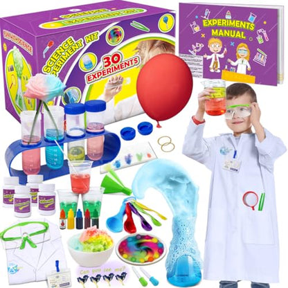 UNGLINGA 30 Experiments Science Kit for Kids with Lab Coat, Chemistry Set - style: science kit with 30 experiments & lab coat