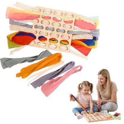 Eray Montessori Wooden Lacing & Weaving Board, Fine Motor Toy for Kids 3+