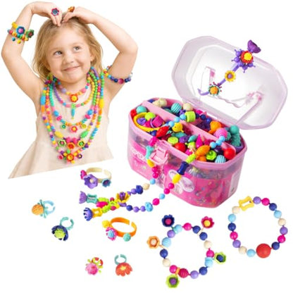 BIRANCO. Pop Beads, Jewelry Making Kit - Arts and Crafts for Girls 3-7 Years Old, Snap Beads Toys - Necklace, Bracelet, Ring Creative DIY Set - 520 pcs - size: classic