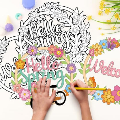 Sereliy 24 Pcs Spring Coloring Wreath Crafts, Color Your Own Flower Crafts, DIY Paper Wreath for Spring Home Activities Games. (Spring.24) - color: Spring.24