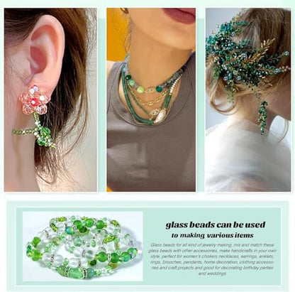 1000 Pcs Rondelle Faceted Glass Beads Crystal Glass Beads for Jewelry Making 4/6/8mm Faceted Briolette Rondelle Bead with Container for Earrings,Necklaces,DIY Beading Projects (Green) - color: green