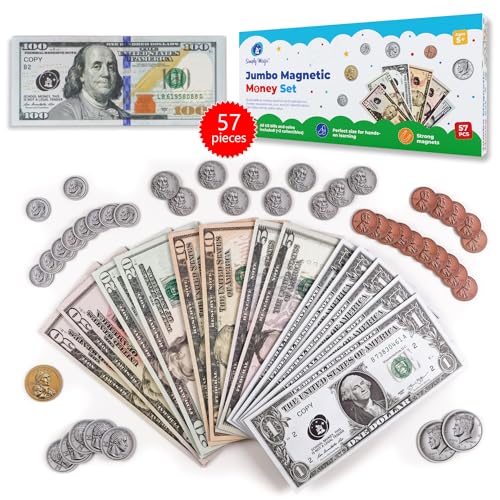 Simply magic 57 PCS Jumbo Magnetic Money, Magnetic Coins, Money Games