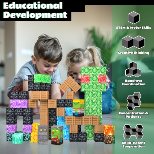 100PCS Magnetic Building Blocks, Sensory Stacking Toys for Kids Ages 3+ - color: Green Monster