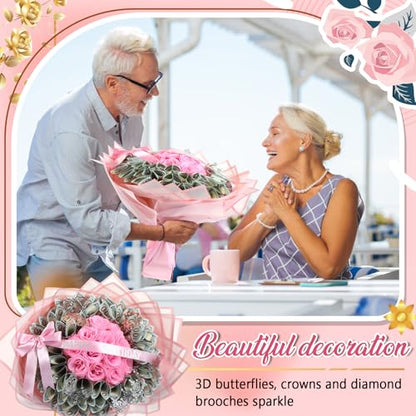 XunYee Bouquet Kit 20 Sheet Flower Wrapping Paper 100 Pcs Bamboo Skewers Floral Foam Blocks for Anniversary Birthday Gift Graduation Mother's Day(Transparent Pink) - color: Transparent Pink