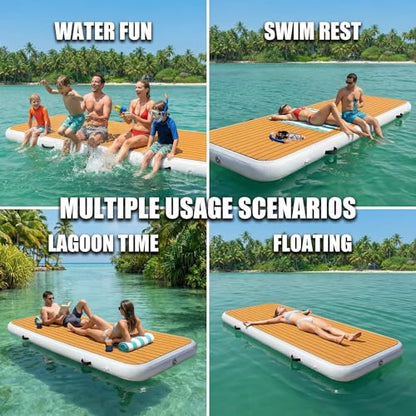 Inflatable Dock Platform, 9'10" x 3'3" x 6" PVC Floating Water Platform with Non-Slip EVA Surface for Boats, Yachts, Jet Skis & Lake Leisure, Pump, Carry Bag & Repair Kit - size: 9.8FT