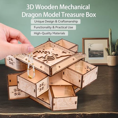 3D Wooden Puzzles for Adults - Mechanical Dragon Treasure Chest Model Kit, DIY Engineering Project, Unique Gift for Women, Collectible Art and Home Display - style: Mechanical Dragon Treasure