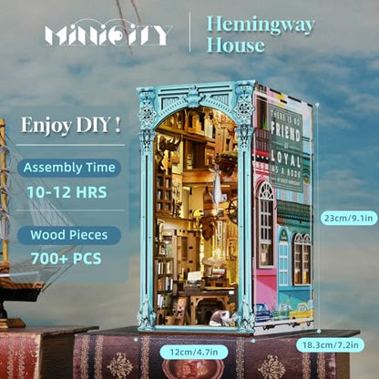 MiniCity Hemingway House Book Nook Kit, 3D Wooden Bookshelf Puzzle with LED - color: Hemingway House