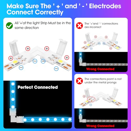 WENHSIN 10Packs 2-Pin L Shape RGB LED Light Strip Connectors 10mm Unwired Gapless Solderless Adapter Terminal Extension - size: 10MM-2PIN-L