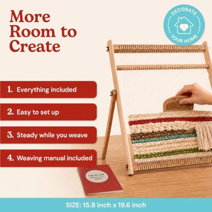 Lily & Oak Weaving Loom for Adults & Kids - Weaving Loom Kit | Beginner-Friendly Table Loom & Lap Loom with Yarn, Tools & Instructions | Wooden Loom for Multicraft Projects (19.6 x 15.8 inches) - size: Large