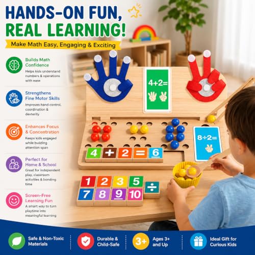 Montessori Math Learning Toy for Kids 3-7 – Wooden Counting Board with Beads, Number Blocks & Cards – Preschool STEM Educational Toy for Addition, Subtraction, Sorting & Fine Motor Skills