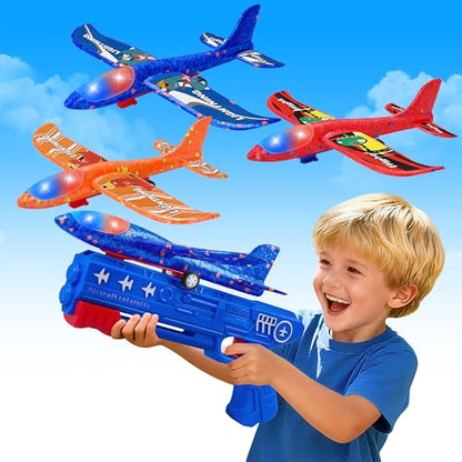 LJZJ 3pk LED Foam Plane Launcher, 2 Modes Outdoor Toy Gift Boys Girls 3+ - size: 3 Planes (1 Launcher)