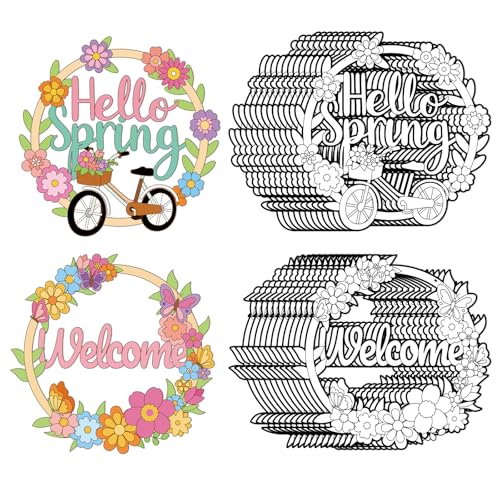 Sereliy 24 Pcs Spring Coloring Wreath Crafts, Color Your Own Flower Crafts, DIY Paper Wreath for Spring Home Activities Games. (Spring.24) - color: Spring.24