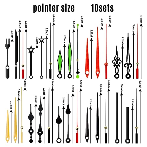 6 PCS High Torque Quartz Clock Movement Mechanism Replacement Clock Kit with 10 Different Pairs of Hands Clock for DIY Repair Clock Parts Shaft Lengths 12mm 15.5mm 21.5mm (Style 2) - color: Style 2