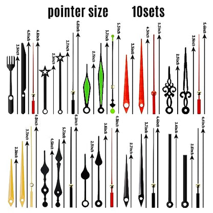 6 PCS High Torque Quartz Clock Movement Mechanism Replacement Clock Kit with 10 Different Pairs of Hands Clock for DIY Repair Clock Parts Shaft Lengths 12mm 15.5mm 21.5mm (Style 2) - color: Style 2
