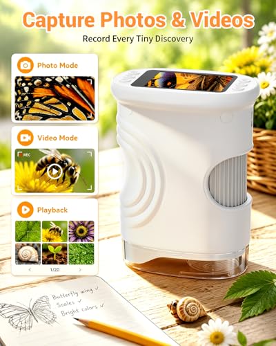 Handheld Microscope for Kids with 2.0" IPS Screen Digital Outdoor Gifts - color: White