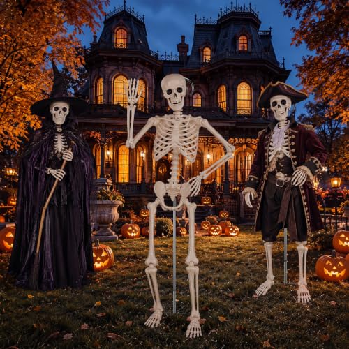 2Set Halloween Metal Skeleton Stand, Black, 6.56 Ft/ 2 M, Bold - color: Black, style: Bold Style