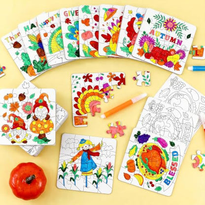 Fall Thanksgiving Crafts for Kids, Autumn Activity Art DIY Kit Blank Puzzle - color: Fall Thanksgiving Turkey Colorful