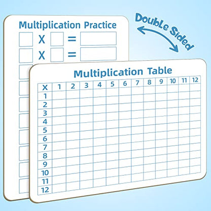 Multiplication Chart Whiteboard - Double-Sided Times Table, 9" x 12" Dry Erase Board, Math Manipulatives White Board for Kids Students, Classroom and Home Learning - style: Multiplication