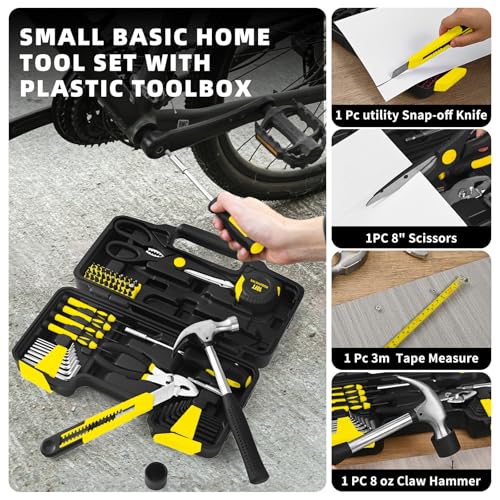 58-Piece Household Tool Set, Yellow Hand Kit with Plastic Toolbox - color: Yellow, size: 58-Piece
