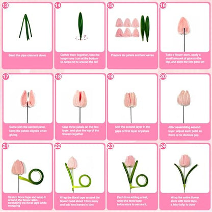 LINAYE 500 PCS Pipe Cleaners Craft, 6 Colors Pipe Cleaners Flowers Kit, Chenille Stems for Crafts with Instruction Wrapping Paper, Flower Stamens, Stems Art and Craft Supplies Pink (12inch x 6mm) - color: Pink