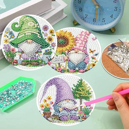8 Pack Diamond Art Coasters Kits, Gnomes Diamond Painting Coasters Kits - color: Dwarf