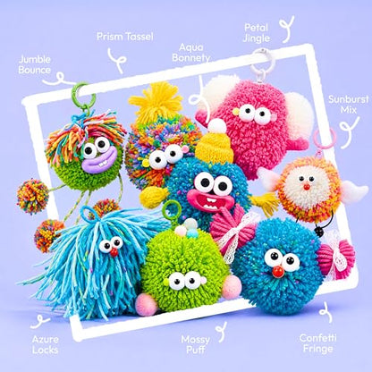 JOVA Klever Kits Pom Pom Monster Kits- DIY Plush Backpack Keychains, Pom Pom Crafts for Kids Aged 4+ Kid Felt Kits, Arts & Crafts for Boys Girls Birthday Party Gift Toy