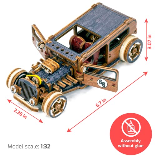 WOODEN.CITY Engineering DIY Wooden Model to Built - Model Car Kits - Premium 3D Wooden Puzzles for Adults - Detailed Model Kits for Enthusiasts and Collectors (Model Hot Rod Car Puzzle) - style: Hot Rod Puzzle