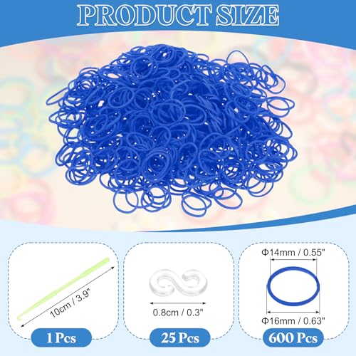 uxcell 600Pcs Loom Rubber Band, Bracelet Making Refill Kit Elastic Loom Band with 25Pcs S-Clips and 1Pcs Crochet Hooks for Weaving DIY Handcrafts, Blue - color: Blue