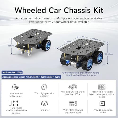 Yahboom 4WD Smart Chassis Car Kit with Aluminum Alloy Chassis,520 Encoder Motor,65mm Wheels,Robotic Moving Platform (Black, Unassembled) with Battery