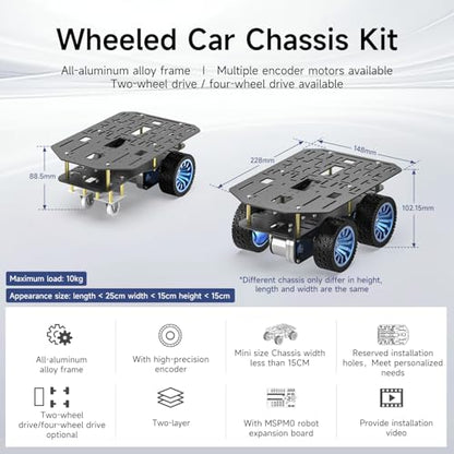 Yahboom 4WD Smart Chassis Car Kit with Aluminum Alloy Chassis,520 Encoder Motor,65mm Wheels,Robotic Moving Platform (Black, Unassembled) with Battery