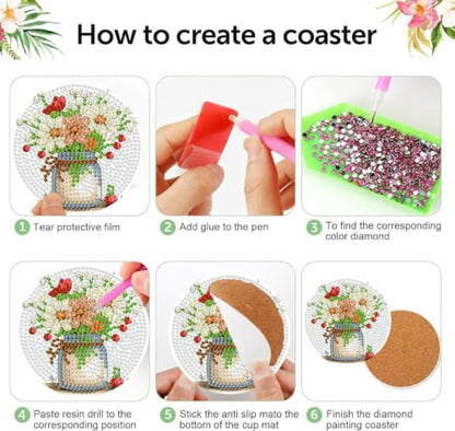 8 PCS Diamond Art Coasters Kit for Adults, Flower Diamond Painting Coasters - color: Flower-4