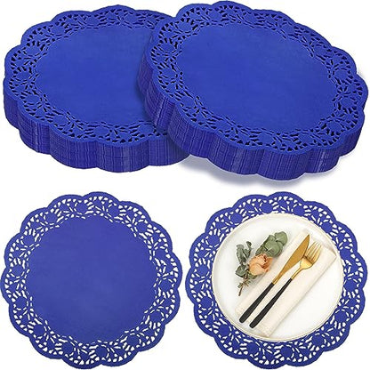 Yexiya 200 Pcs Lace Paper Doilies 14 Inch Round Foil Placemats, Dark Blue - color: Dark Blue