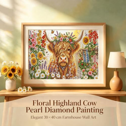 Flower Pearl Diamond Painting Kits for Adults,Highland Cow Diamond Art - color: PL75-1
