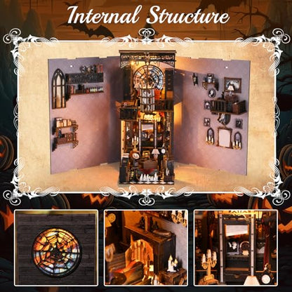 TOYQI Book Nook Kit, DIY Miniature Dollhouse Kit for Adults and Teens - color: Dark Family