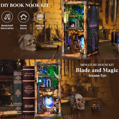 CCCDF Blade and Magic Book Nook Kit, DIY Miniature Dollhouse Kit with LED - color: Blade and Magic