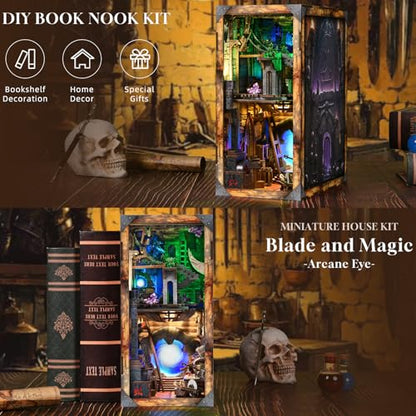 MiniCity Book Nook Kit, DIY Miniature Dollhouse Booknook Kit with Led Light and Dust Cover (Blade and Magic) - color: Blade and Magic