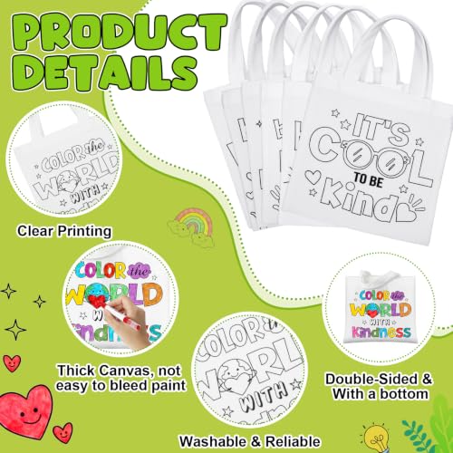Yaomiao 18 Pcs Be Kind Canvas Tote Bag Student Anti-Bullying Coloring Bag